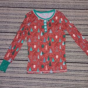 Matilda Jane Red and Green Tree Pattern Long Sleeve Tee Size 8 Euc